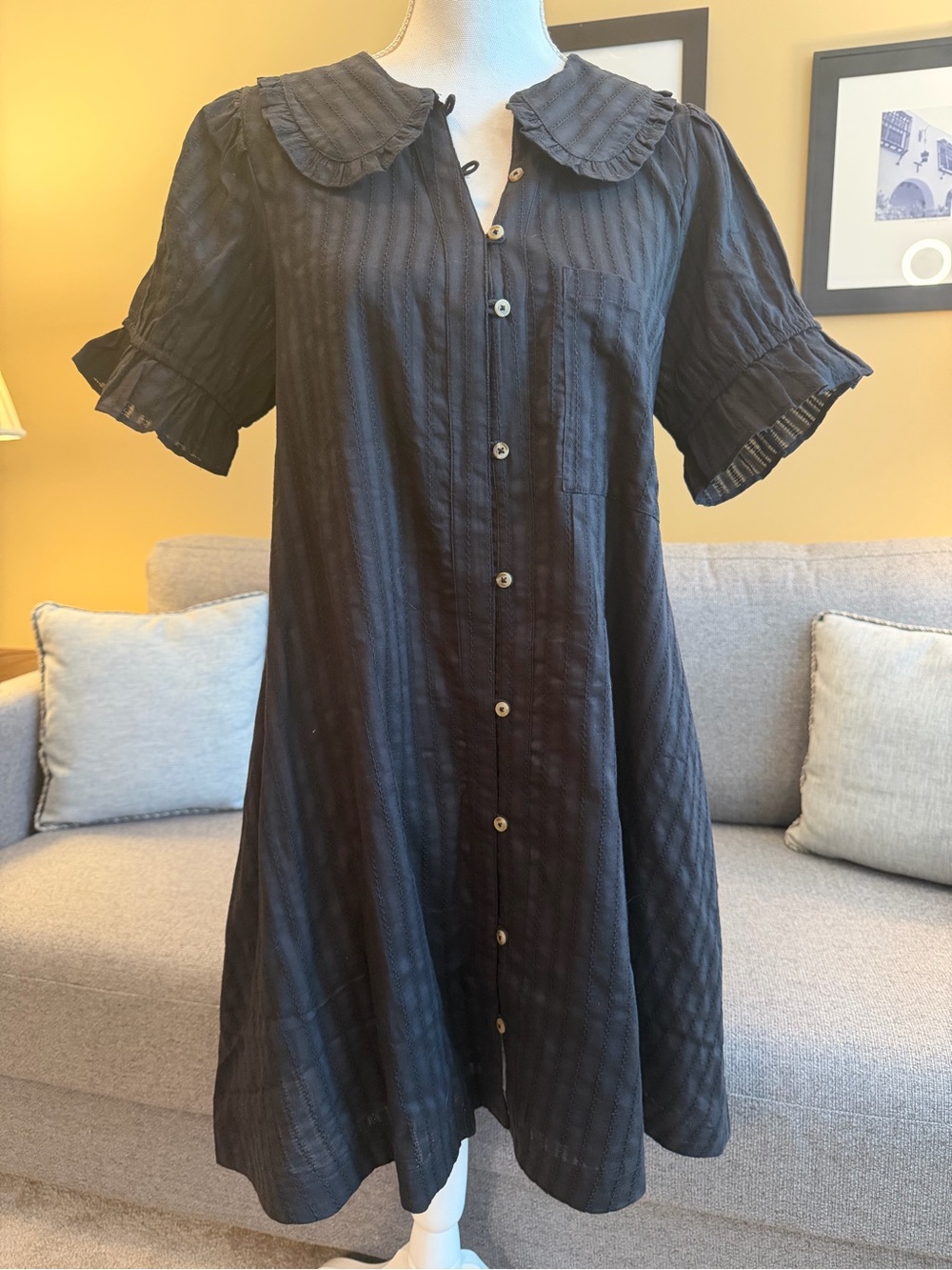 Pilcro NWT Black Button-Front Short Sleeve Dress with Peter Pan Collar